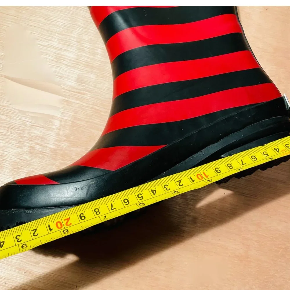 NWT Lillybee Black Red Striped Waterproof Rain Boots Women's  Size 6